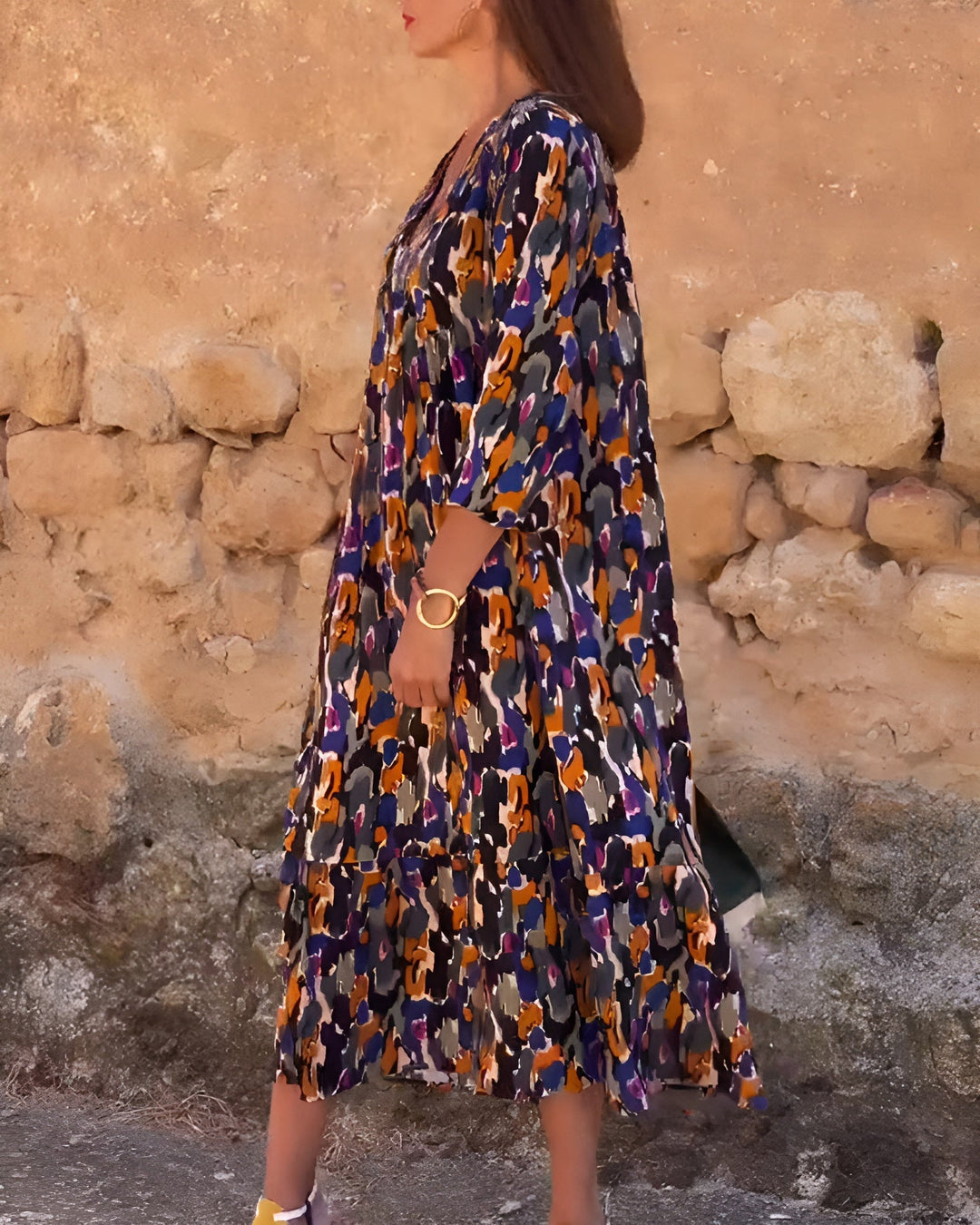 Natalia™ | V Yaka Retro Elbise