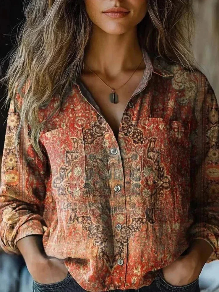 Kaelira - Bohem Desenli Vintage Bluz
