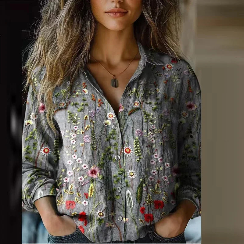 Avenia - Bohem Desenli Vintage Bluz