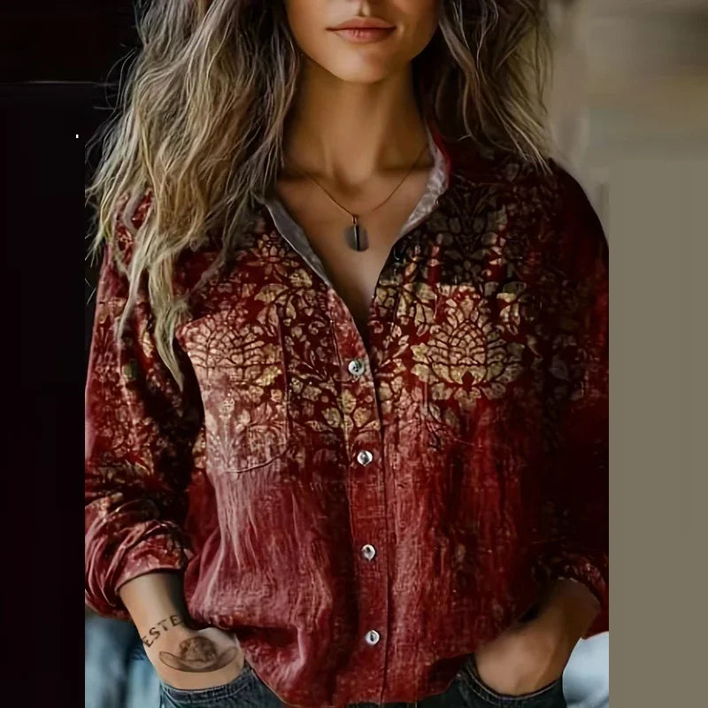 Bravina - Bohem Desenli Vintage Bluz
