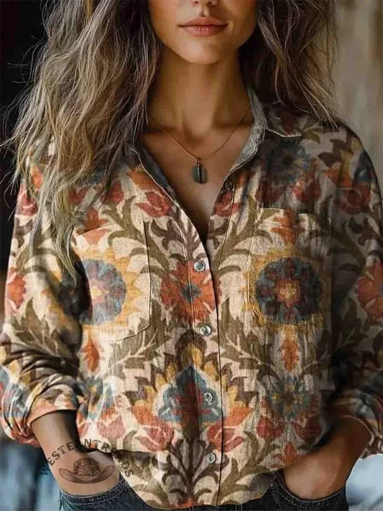 Norelle - Bohem Desenli Vintage Bluz