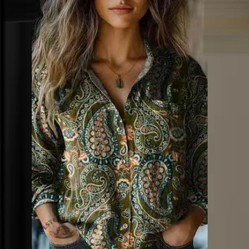 Aeralie - Bohem Desenli Vintage Bluz