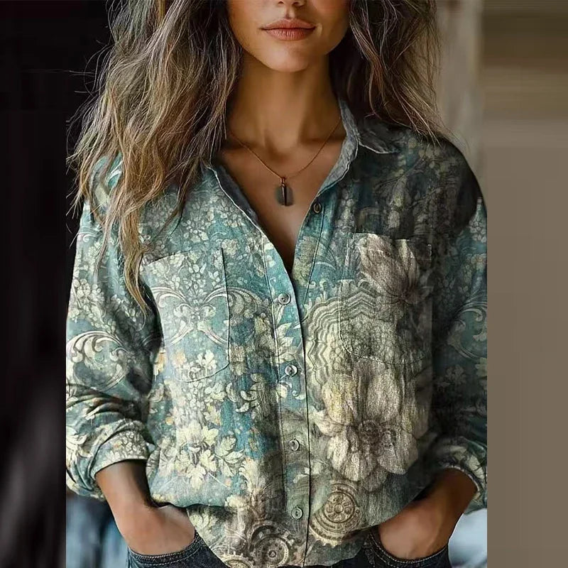 Fayana - Bohem Desenli Vintage Bluz