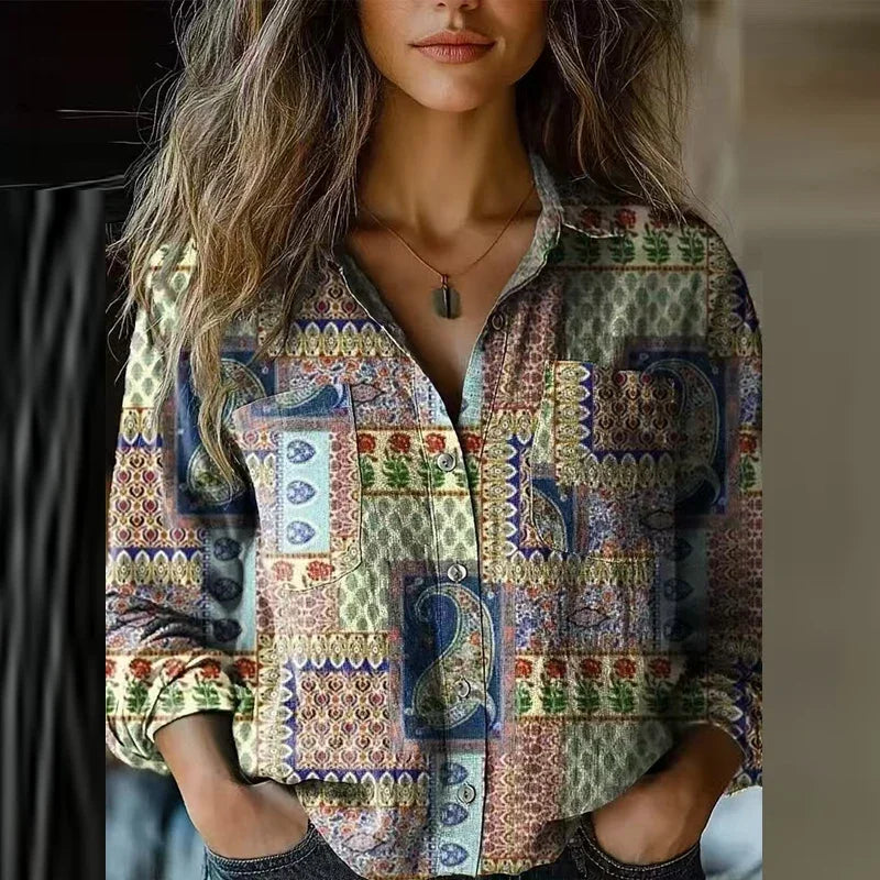 Roselith - Bohem Desenli Vintage Bluz