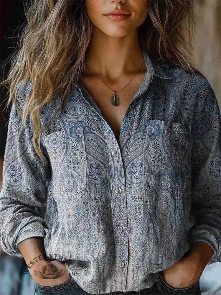 Quillaine - Bohem Desenli Vintage Bluz