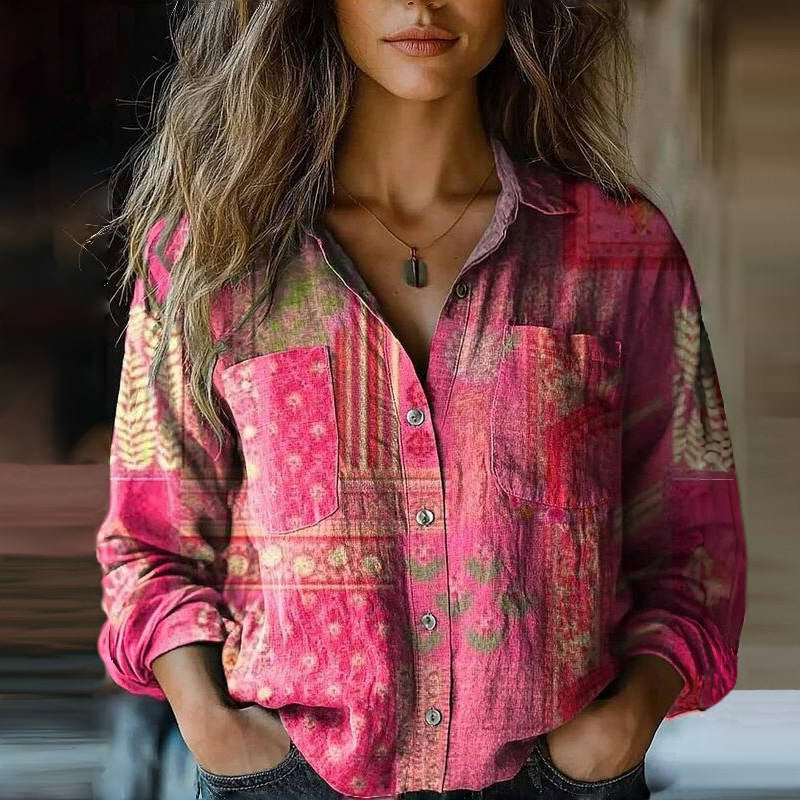 Kerensa - Bohem Desenli Vintage Bluz