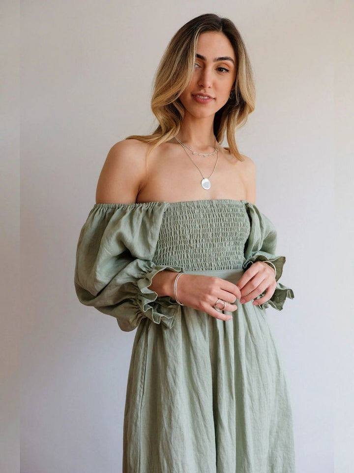 Aviana - Şık Dönüşümlü Kabartma Kol Maxi Elbise