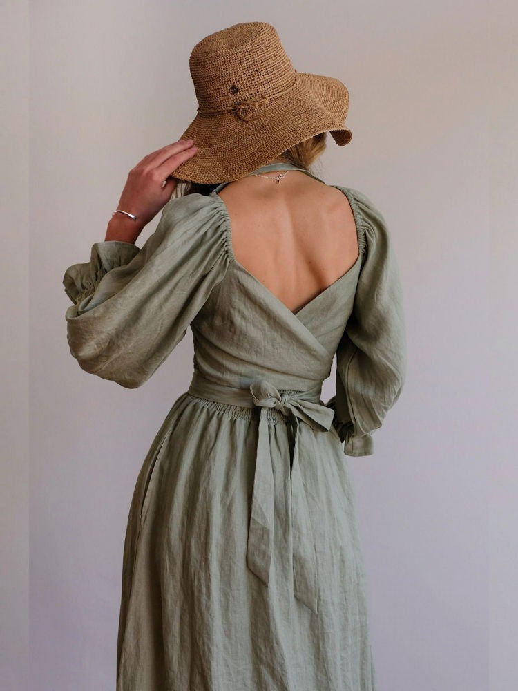 Aviana - Şık Dönüşümlü Kabartma Kol Maxi Elbise