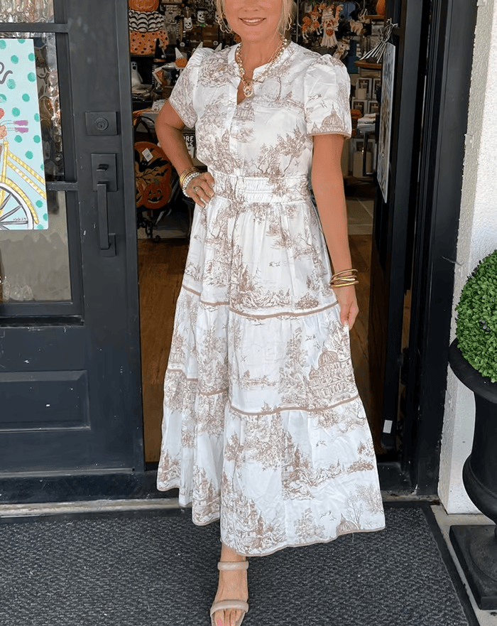 Solene - Boho Şık V-Yaka Çiçekli Maxi Elbise