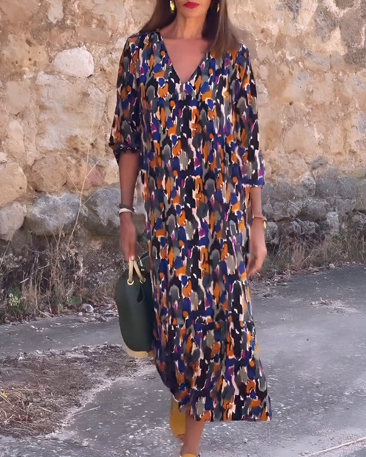 Natalia™ | V Yaka Retro Elbise