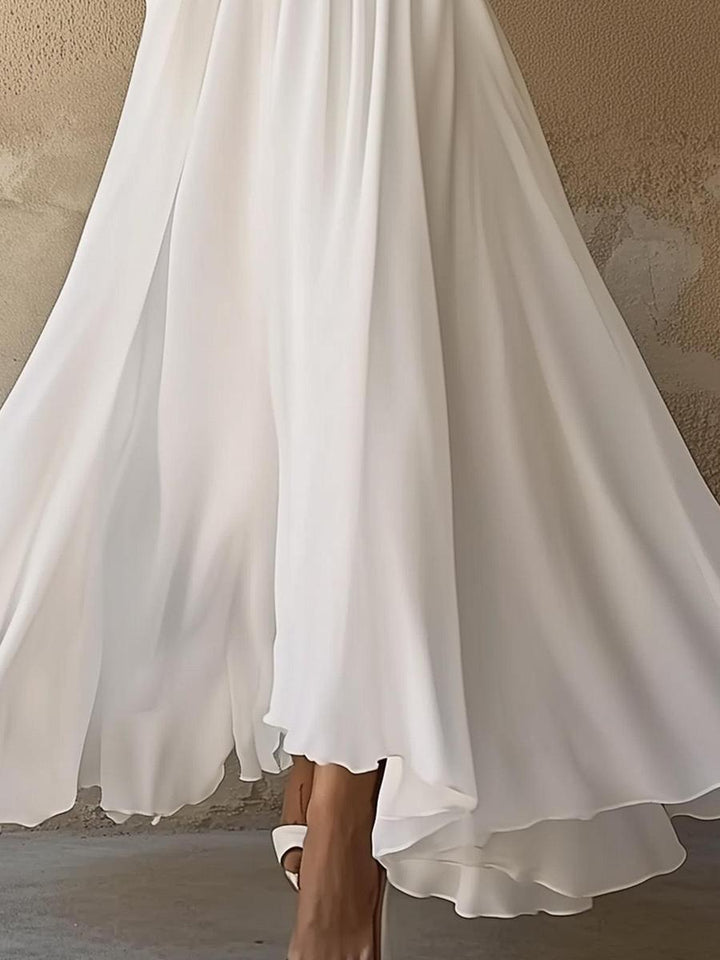 Laura - Vintage Tarzı Beyaz V Yaka Maxi Elbise