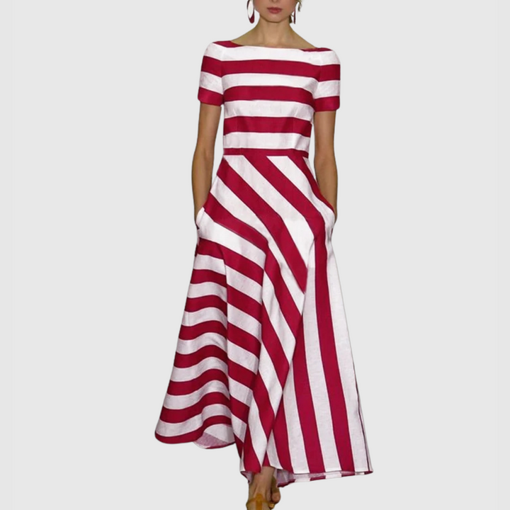 Madeline - Vonda Çizgili Off-Shoulder Maxi Elbise