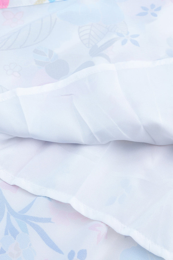 Volanlı Yarım Yaka Kolsuz Katmanlı Çiçekli Elbise