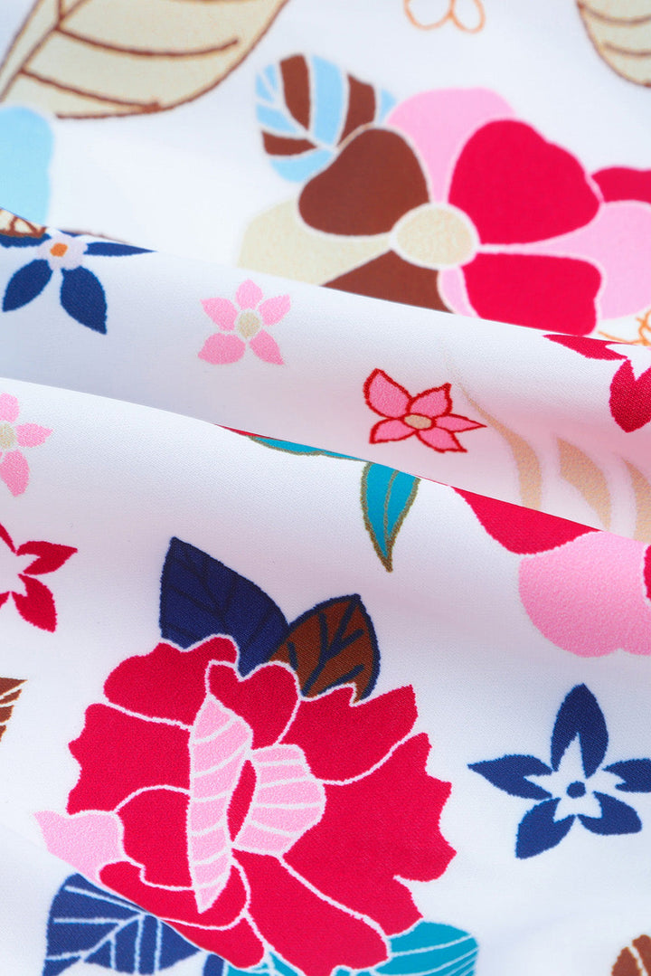 Volanlı Yarım Yaka Kolsuz Katmanlı Çiçekli Elbise