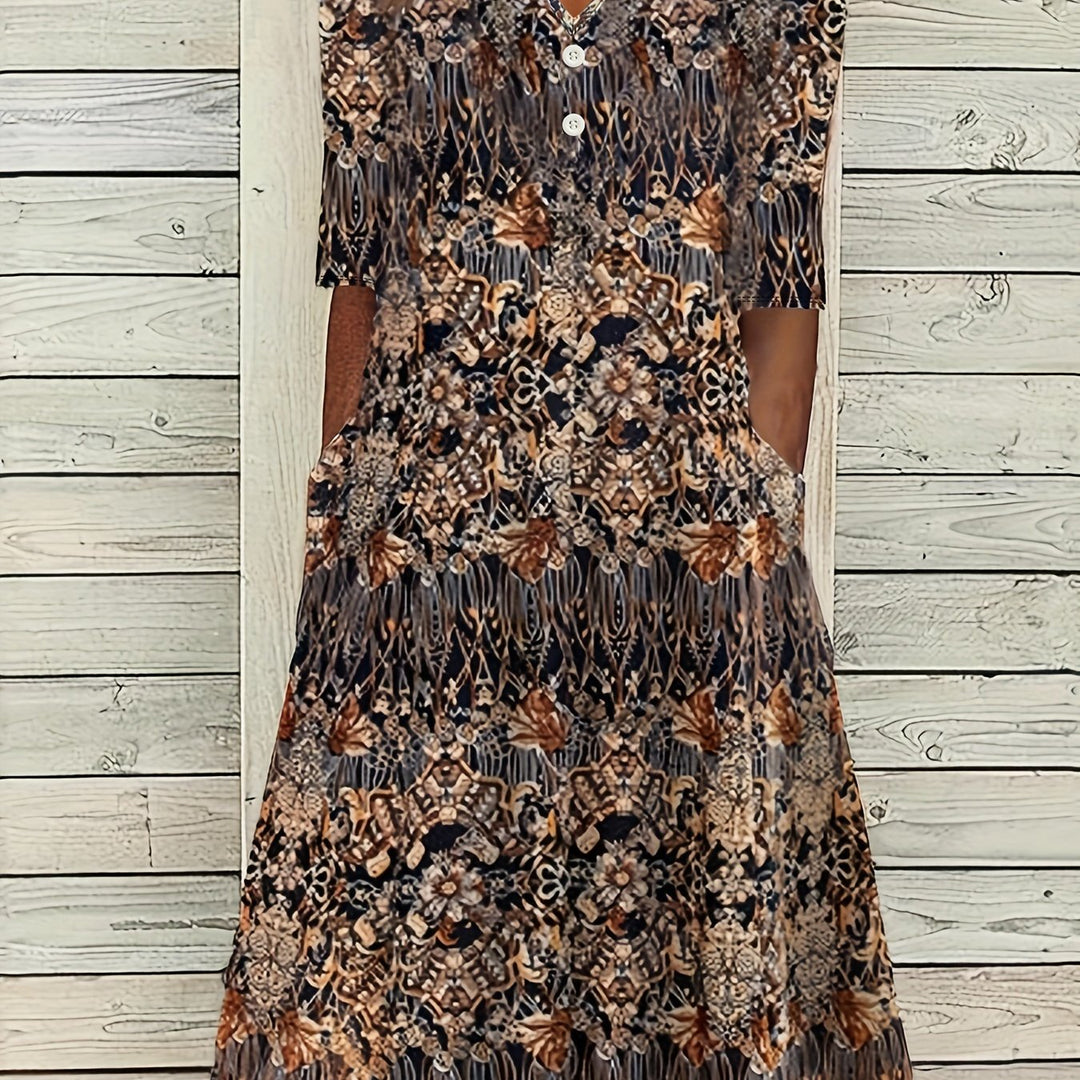 Venitia™-Vintage Çiçek Desenli Midi Elbise