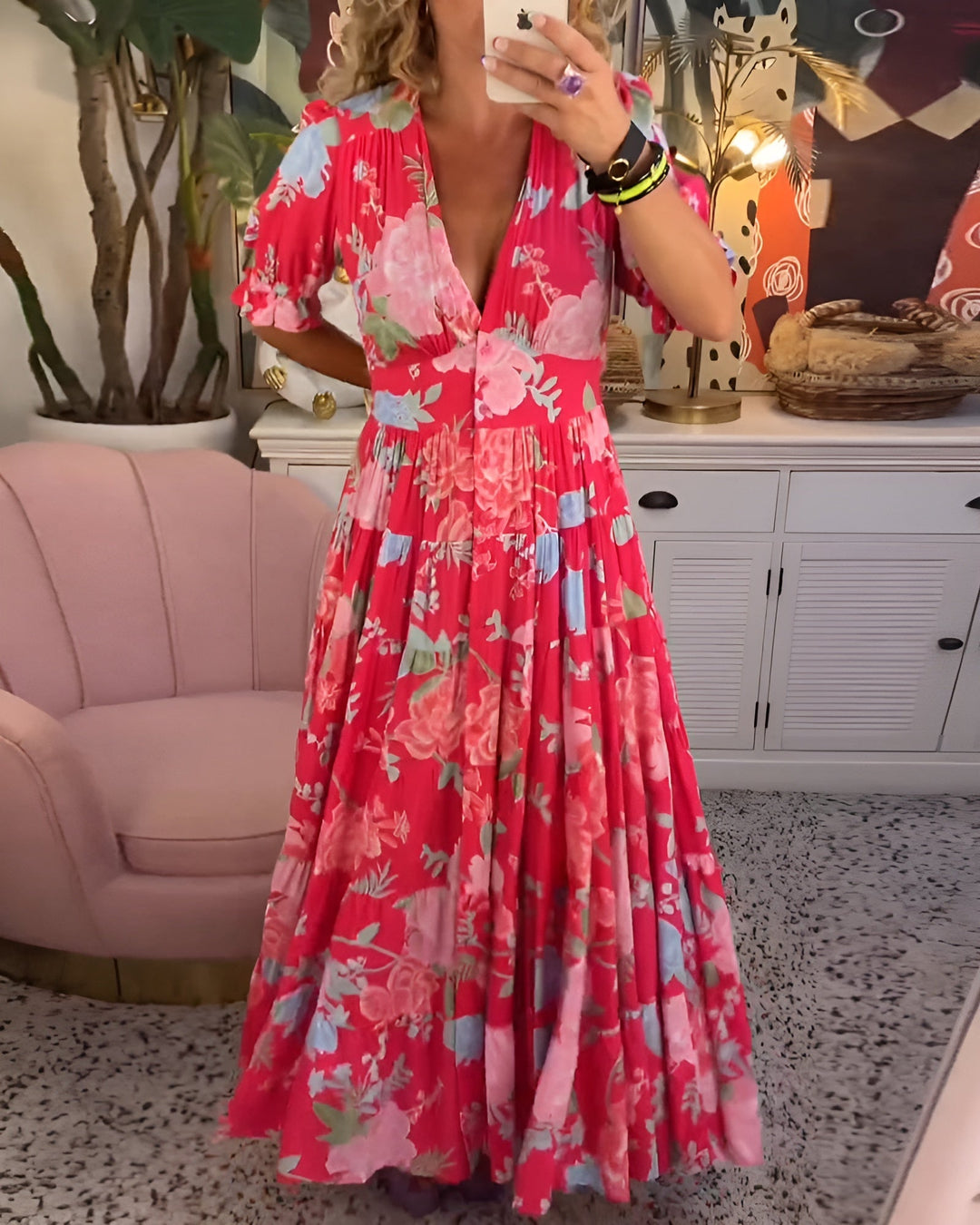 Carine™ | Cepli Çiçekli Elbise