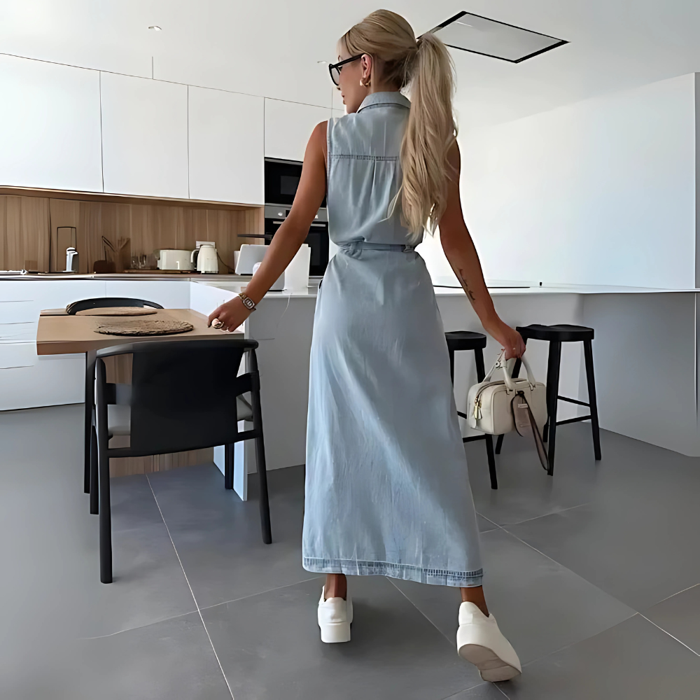 Kaja – Denim Stilinde Maxi Elbise