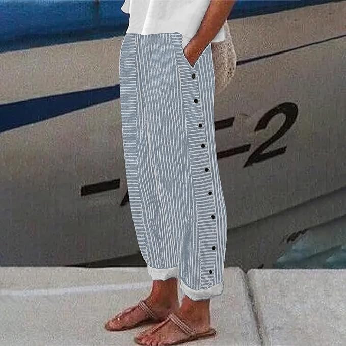 Sera™ - Çizgili Düğme Aksesuarlı Pantolon