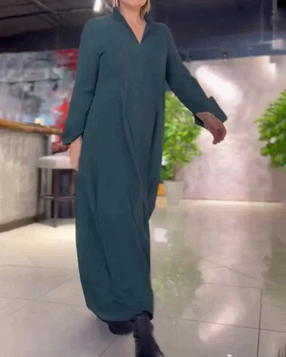 Evie - Retro Hava Loose Fit Maxi Elbise