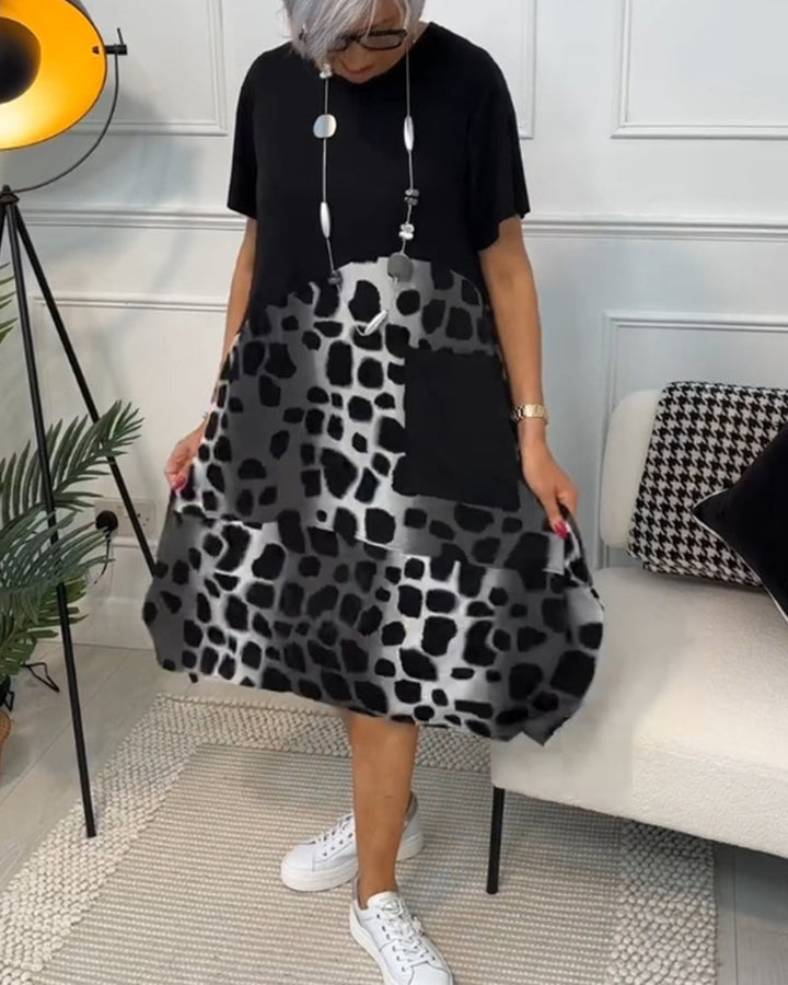 Allison - Şık Kısa Kollu Leopar Desenli Midi Elbise