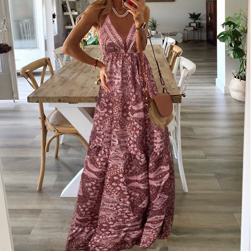 Wren - Boho Spagetti Askılı V Yaka Maxi Elbise