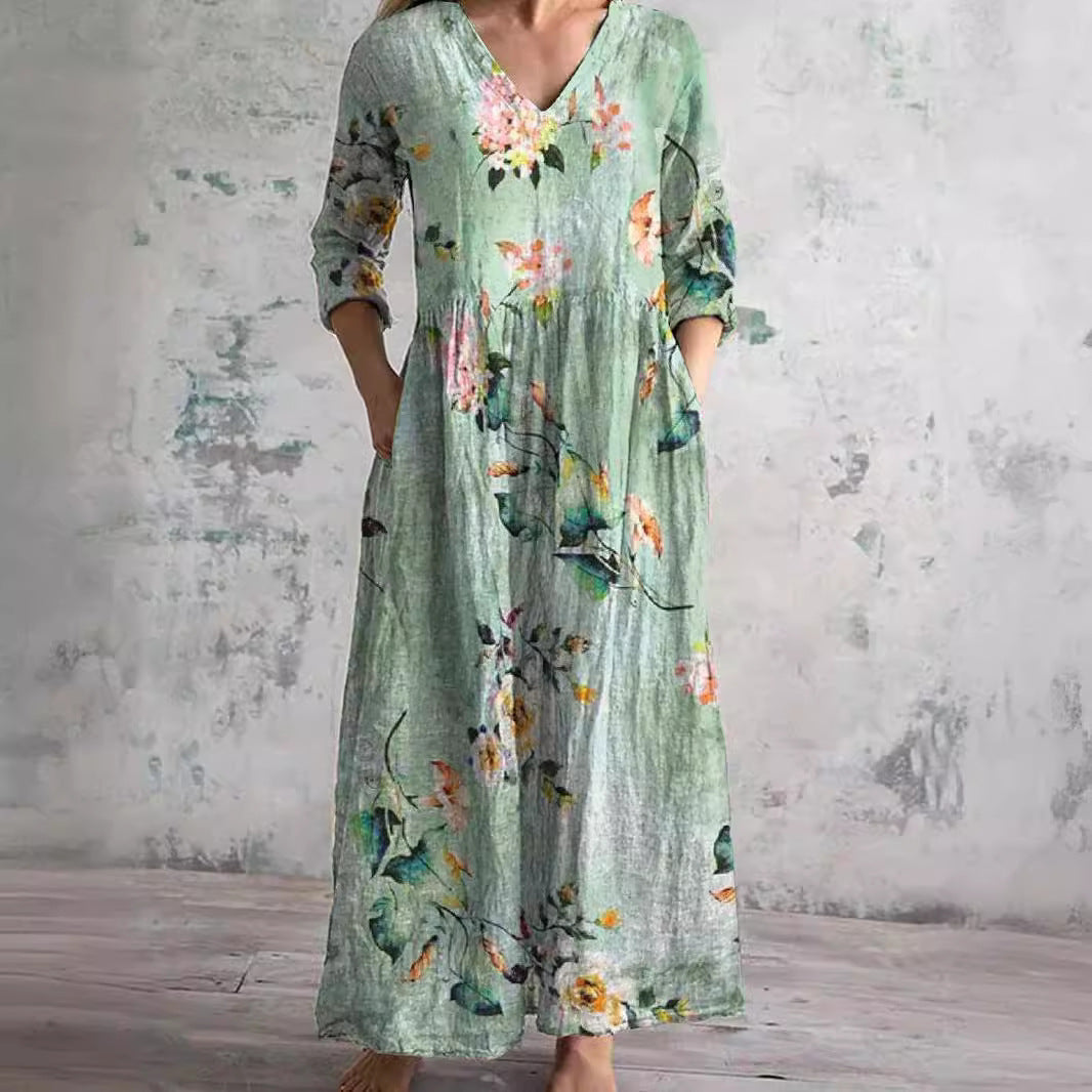 Fildişi - Çiçekli Şıklık Boho Maxi Elbise