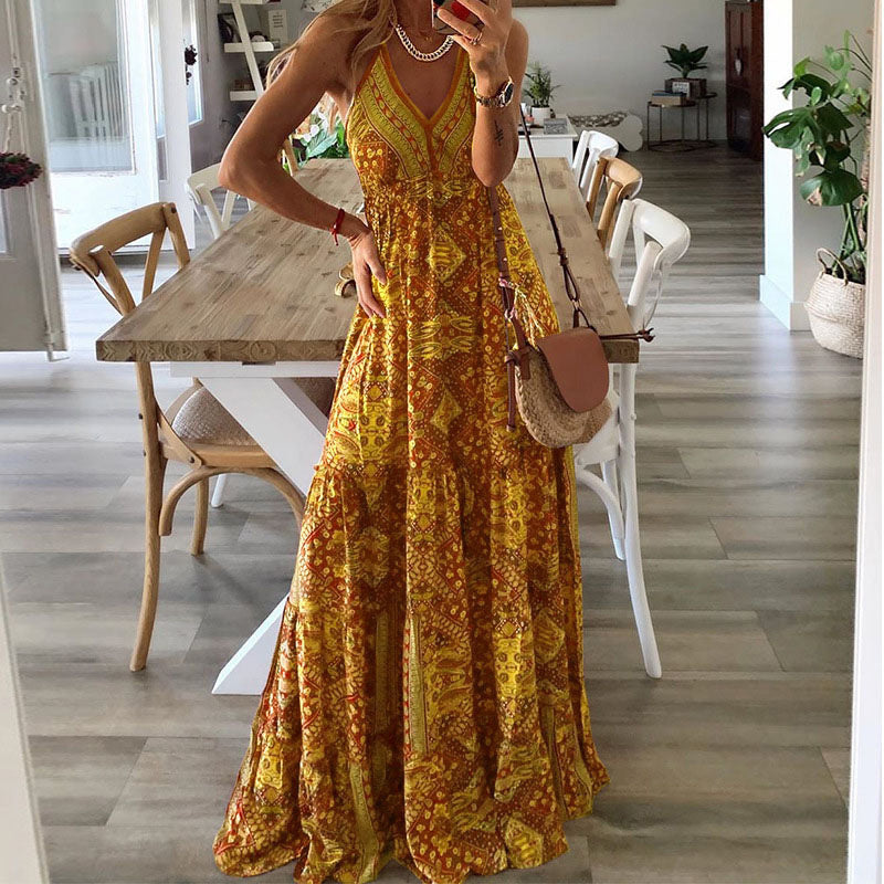 Wren - Boho Spagetti Askılı V Yaka Maxi Elbise