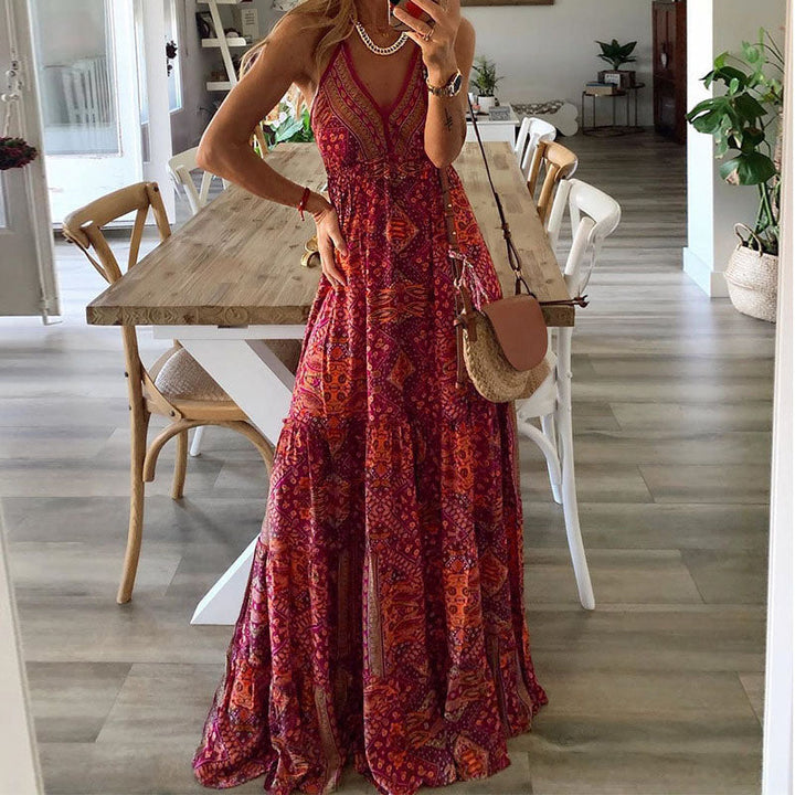 Wren - Boho Spagetti Askılı V Yaka Maxi Elbise
