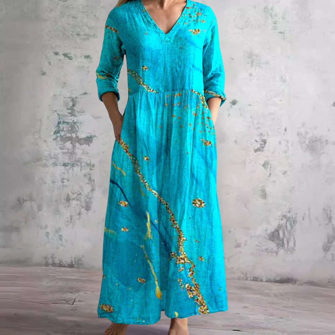 Fildişi - Çiçekli Şıklık Boho Maxi Elbise