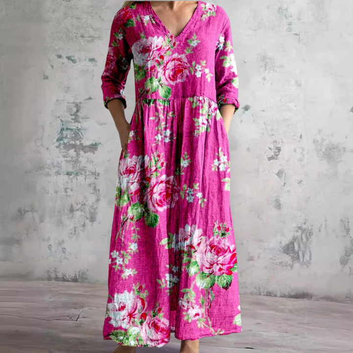 Fildişi - Çiçekli Şıklık Boho Maxi Elbise