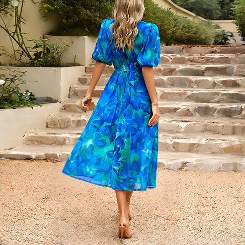 Everly - Vintage Glam Fener Kol Midi Elbise