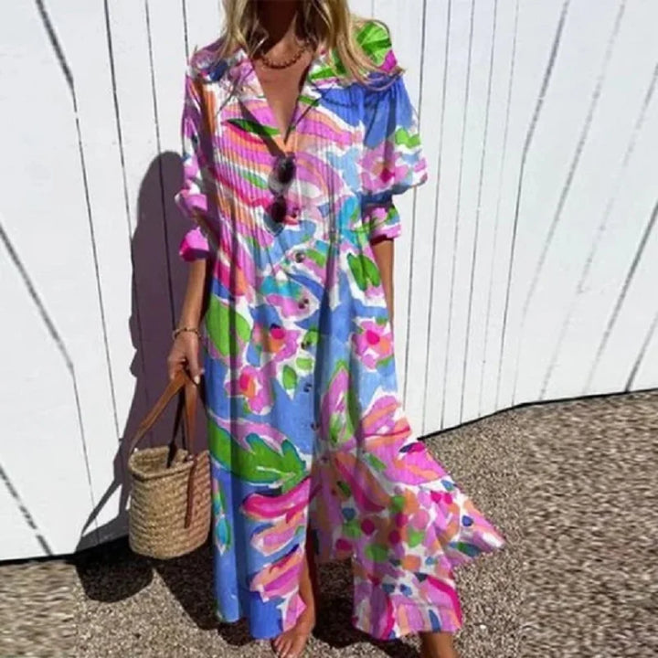 Cassidy - Boho Güzellik Puf Kol Maxi Elbise