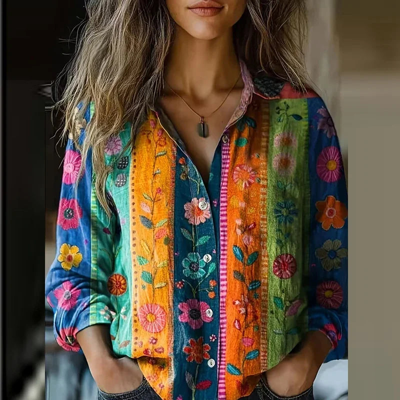 Thyrine - Bohem Desenli Vintage Bluz