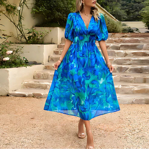 Everly - Vintage Glam Fener Kol Midi Elbise
