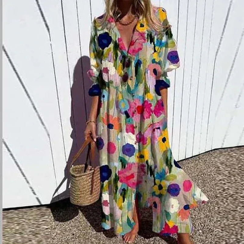Cassidy - Boho Güzellik Puf Kol Maxi Elbise