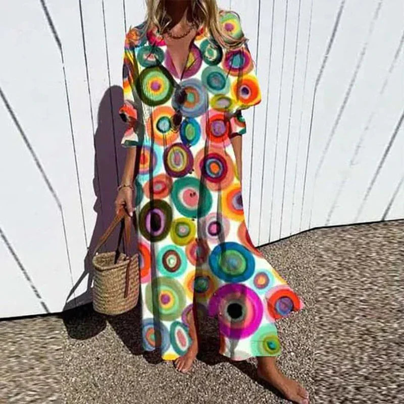 Cassidy - Boho Güzellik Puf Kol Maxi Elbise
