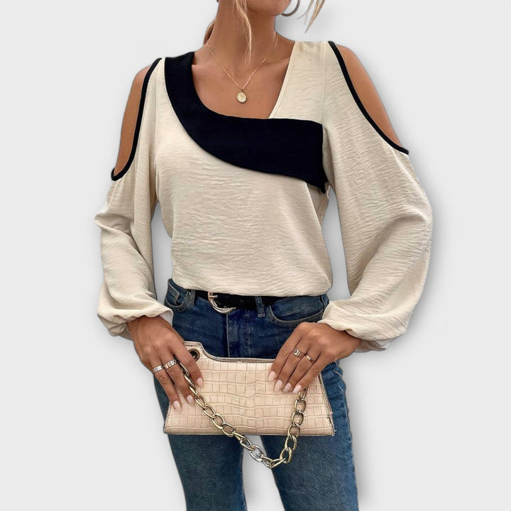 Scarlett – Renk Bloklu Bluz, Kare Yaka