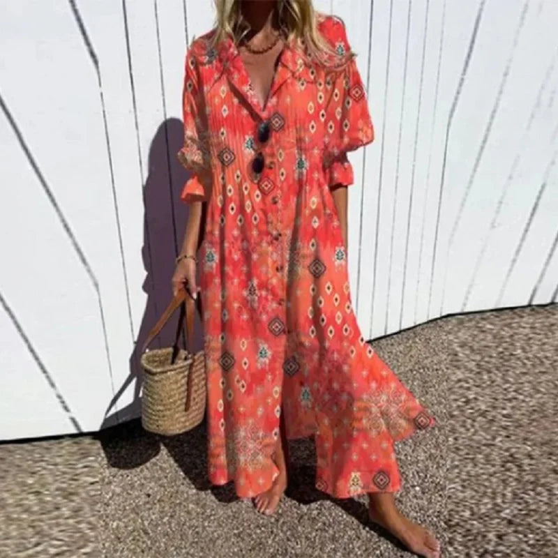 Cassidy - Boho Güzellik Puf Kol Maxi Elbise
