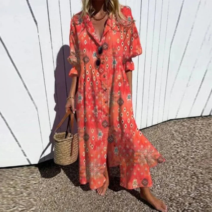 Cassidy - Boho Güzellik Puf Kol Maxi Elbise