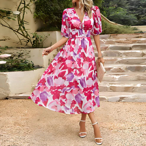 Everly - Vintage Glam Fener Kol Midi Elbise