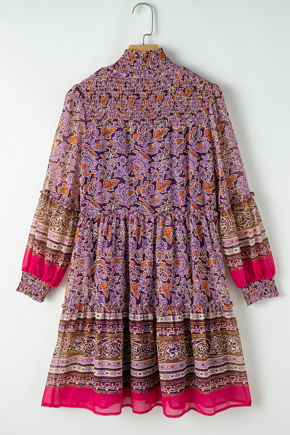 Kıvrımlı Puff Kol Yüksek Yaka Mini Elbise