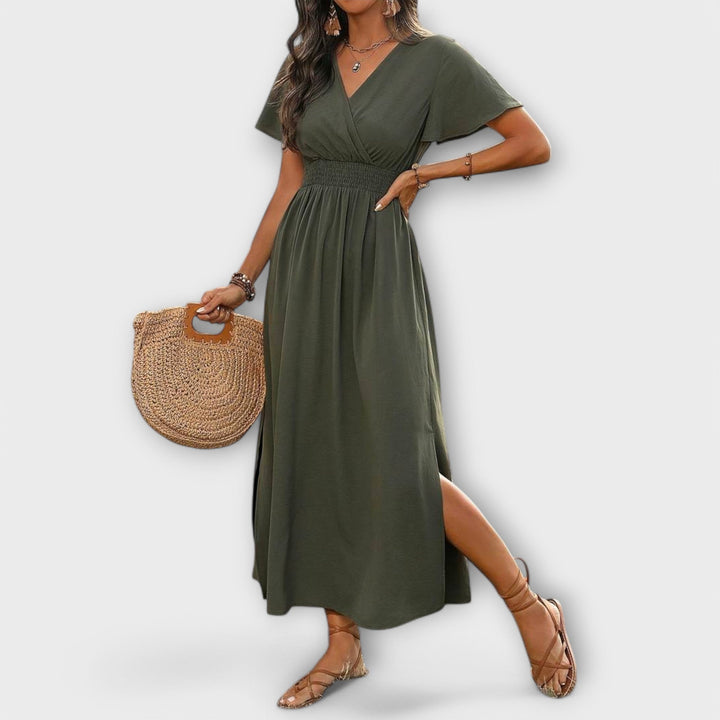 Heather - Şık Boho Elbise, V Yaka ve Uzun Kollu