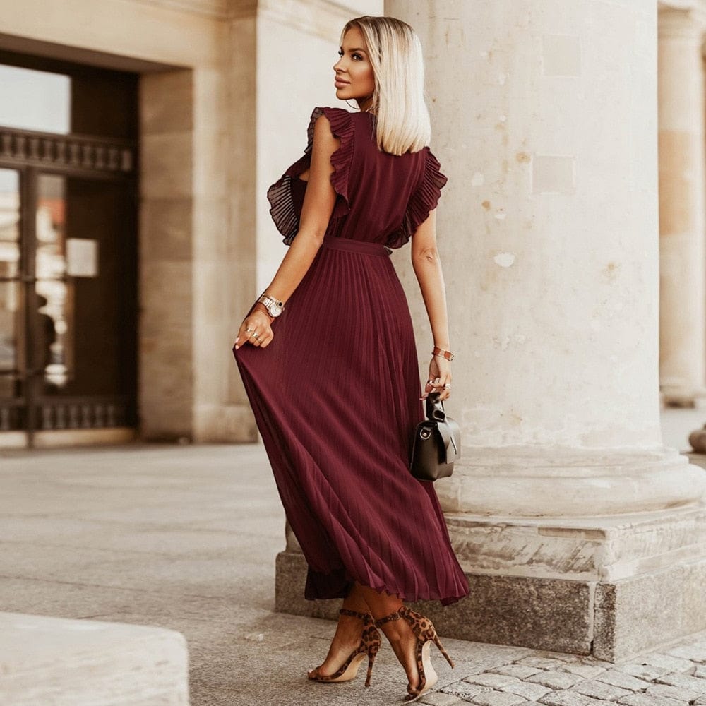 Kalina – Marsala Plise Elbise