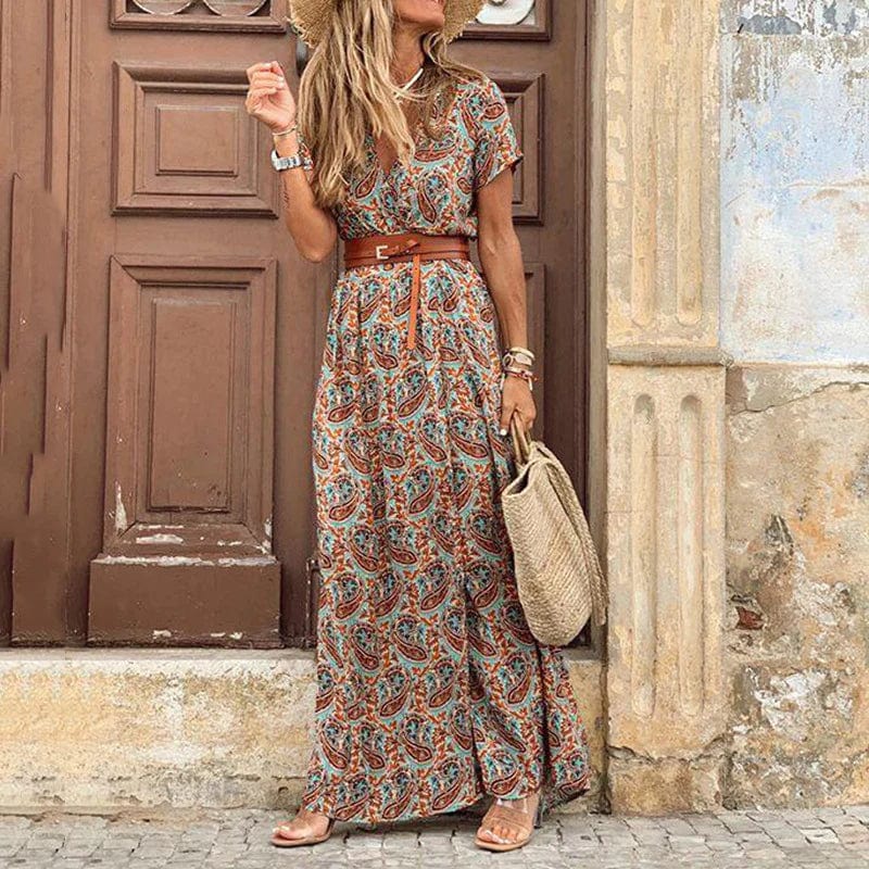 Sabina – Kemerli Boho Maxi Elbise