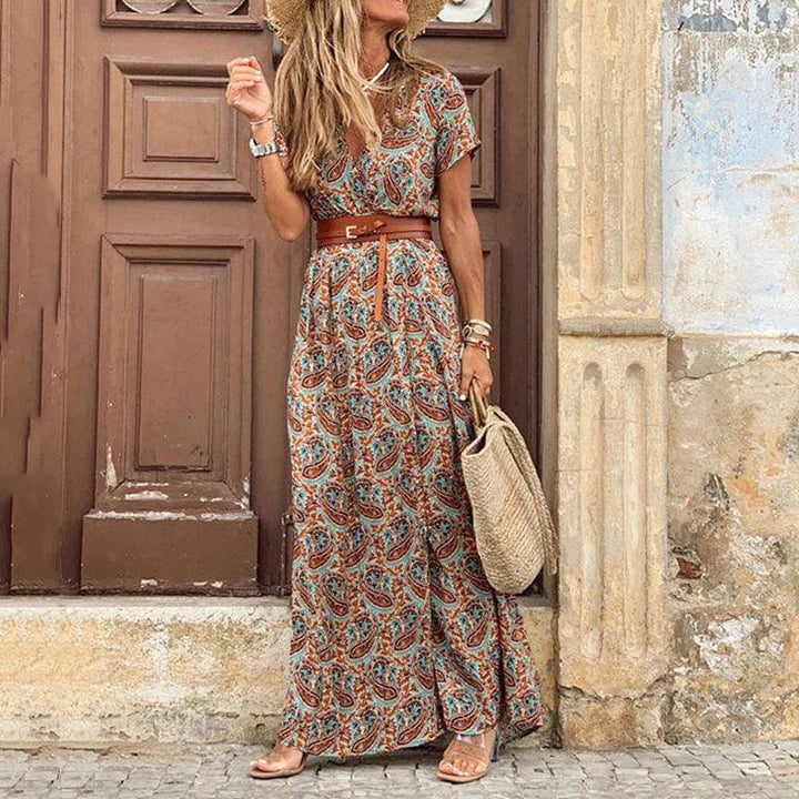 Sabina – Kemerli Boho Maxi Elbise