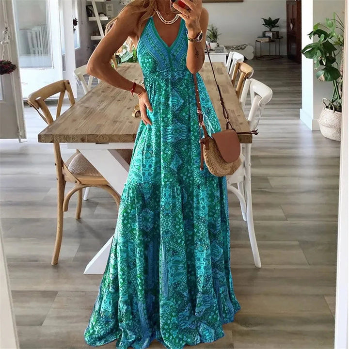 Wren - Boho Spagetti Askılı V Yaka Maxi Elbise